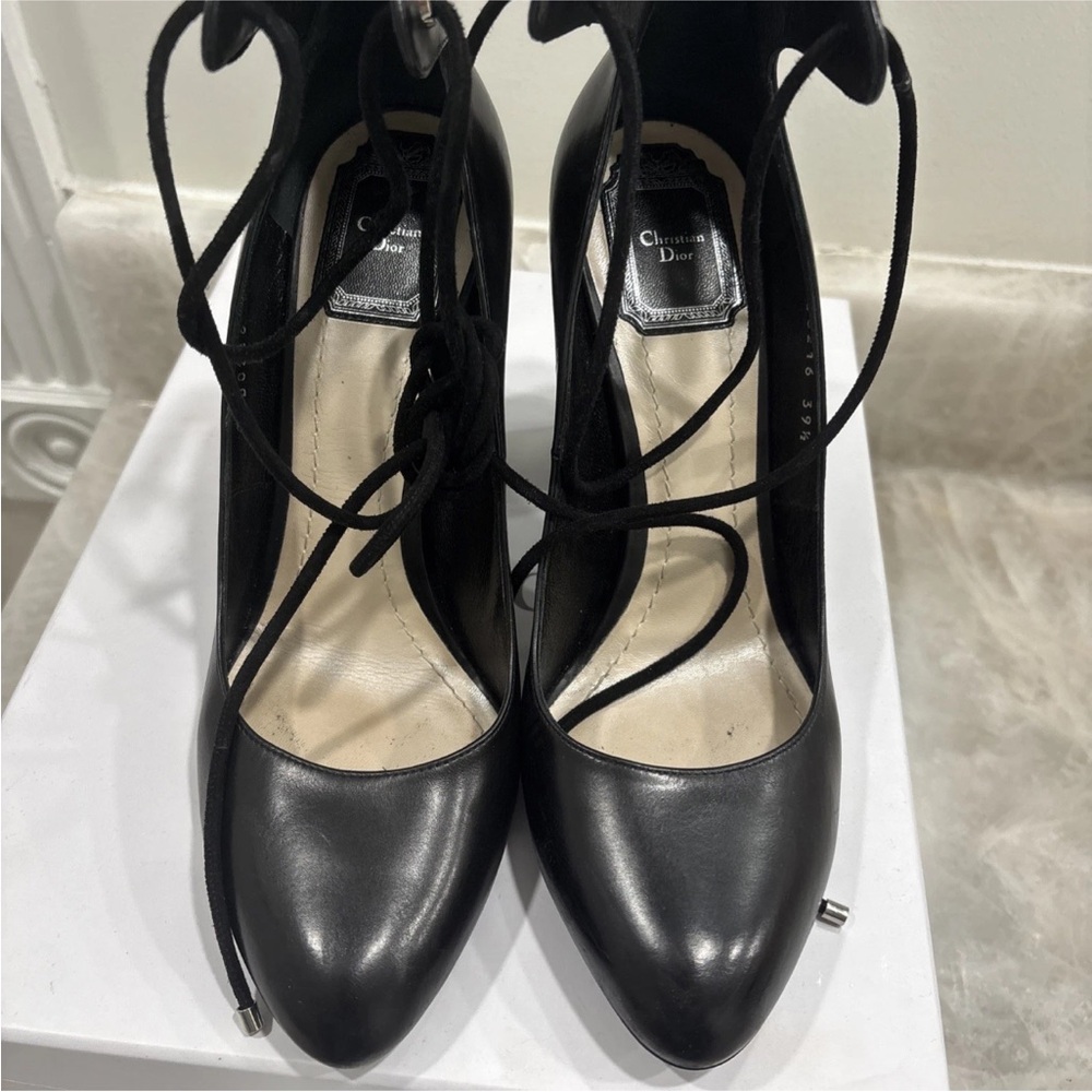 Dior Black Leather Pointed-Toe Lace-Up Heels